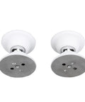 Secure Your RV With This Heavy Duty Magnetic Door Stopper That Holds Strong Travel Doors Shut And Stops Slamming Noise On The Road For Peace Of Mind While CamPING Or Driving Toward Your Next Adventure! White metal and plastic RV door stopper set.
