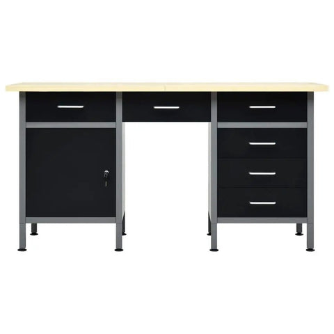 Heavy Duty Workbench With 6 Drawers And Lockable Cabinet 63 Inch Steel Work Station with adjustable feet and stable frame