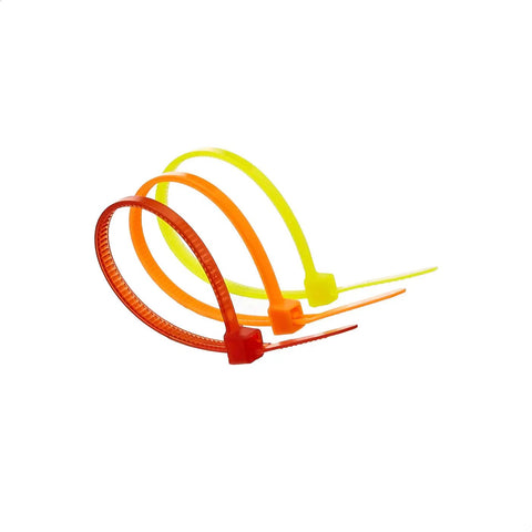 Multicolor Zip Ties Set 4 Inch 100mm 480 Pack Self Locking Cable Ties in red, yellow, and orange against white backdrop