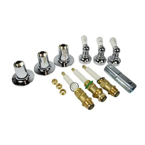 Upgrade Trim Kit For Price Pfister Triple Handle Tub And Shower Faucets With Porcelain Handles, chrome and brass components