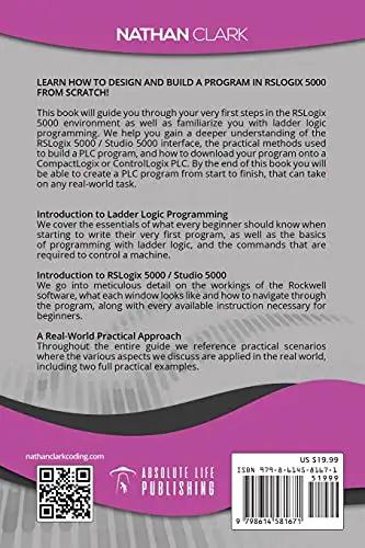 Book cover for 'Learn PLC Programming Like A Pro By Mastering Ladder Logic With Studio 5000 And RSLogix 5000' back view