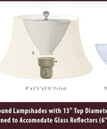 Diagram showing various sizes of lamp shades with top diameters from 6" to 10", designed to accommodate glass reflectors.
