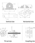 Technical drawing of T8 Lead Screw Heavy Duty Kit 8mm Diameter For 3D Printers Stainless Steel With Nut Bearing