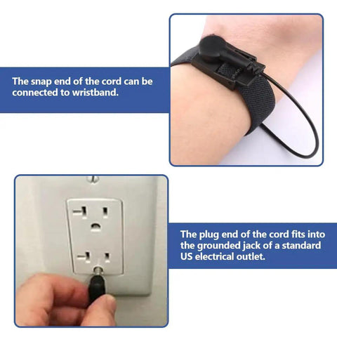 Grounding Wristband And 15 Foot Cable Kit For ESD Safety, Adjustable 6 To 7 Inch Wrist Strap with 2.5 mm Plug and 3.5 mm Snap, Black