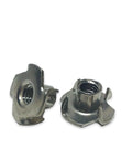 Heavy Duty #10-32 Barrel Stainless Steel Tee Nuts With Three Prongs close-up, showcasing the secure grip and durable design.