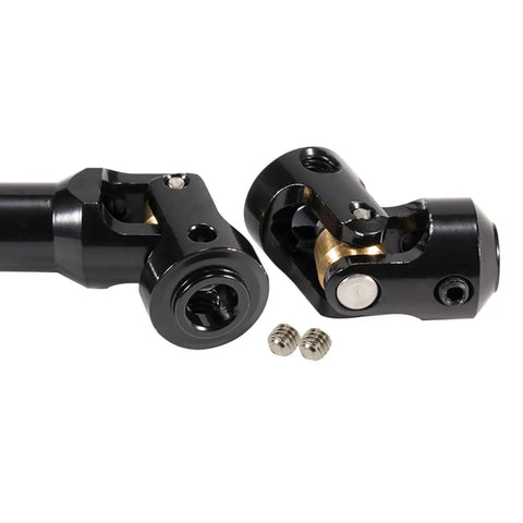 Stainless Steel Front And Rear Driveshafts For 1/10 Scale RC Crawlers, 68 To 229mm Adjustable, Cut To Length, Two Piece Set, Heavy Duty Shaft Kit For Capra GSPEED Element LCG Rigs And DIY Scalers, black U-joint ends with screws