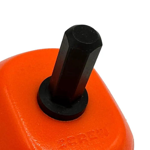 Close-up of the Screwdriver 2.0 Drill Attachment For Quick Ground Screw Installation And Removal showing 3/8 inch hex drive