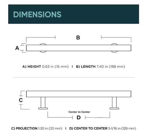 Square Bar Cabinet Door Pull In Stainless Steel Five And One Sixteenth Inch Center To Center Modern Silver Kitchen Drawer Handle
