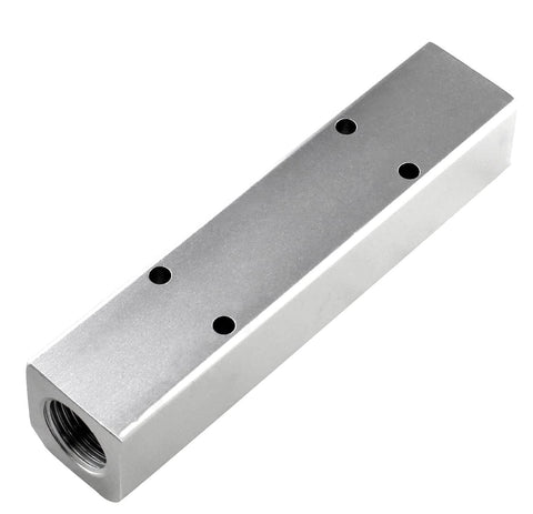 Heavy Duty Aluminum Pneumatic 4 Way Manifold Air Distribution Block With Two Half Inch Inlets And Two Quarter Inch Outlets, 18mm Inlet And 12mm Outlet