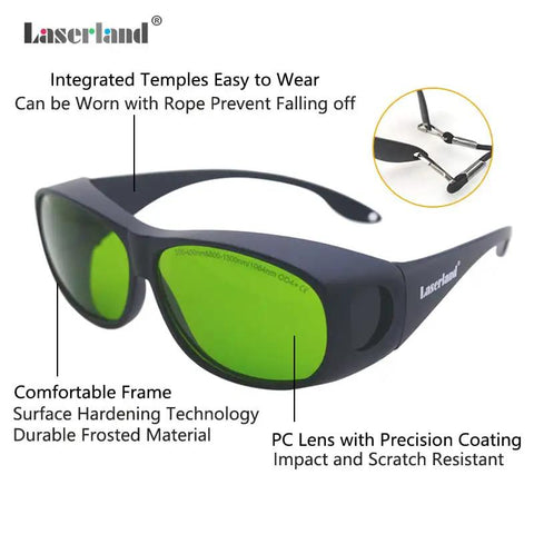Hardcore Laser Safety Glasses With OD4 Optical Density And Heavy Duty Blocking For Fiber Yag Dpss Engraving Industrial Eye Gear, green PC lens, durable frame.