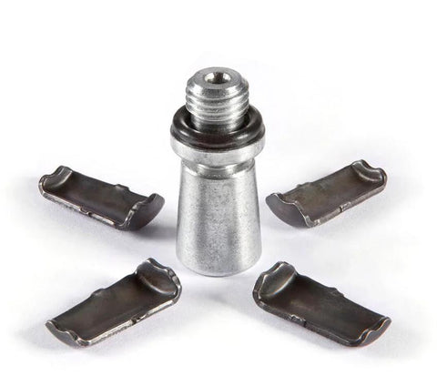 LockNLube Coupler Rebuild Kit 3-Pack; metal jaws and seals for grease coupler, front view.