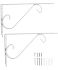 Heavy Duty Corner Shelf Brackets Wall Mount Supports Rock Solid Iron L Brackets Built Like A Tank For Diy Wood Shelving and Workshop Storage Super Sturdy Black Metal Braces Zero Stress Setup, white brackets with screws.