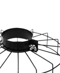 Close-up of stainless steel propeller guard for boat motors, showing mesh detail and clamp for debris protection and safe boating.