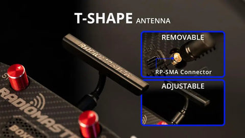 Boxer Max Transmitter Remote for RC Drones with Carbon Fiber Pattern Case AG01 Hall Gimbals CNC Buttons T-shape antenna detail