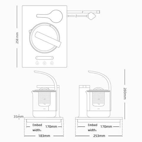 Premium 800Ml Electric Tea Maker Featuring Auto Water Pump And Secure Magnetic Lid, smart kettle dimensions illustration.