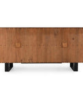 Top Tier 94 Inch Reclaimed Oak Wood Sideboard Buffet Cabinet Magnetic Doors Built In Wire Management Sturdy Open Shelving front view