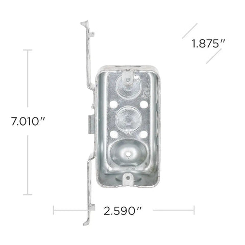 1-7/8 Inch Deep Handy Box With 1/2 Inch End Knockouts Welded Wood Metal Stud Bracket 4 By 2 Inch Steel Electrical Box Gray