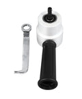 Double Head Sheet Metal Cutter With 360 Degree Rotation Nibbler Drill Attachment tool with black handle and metal key for use.