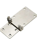 Front view of industrial high-torque damping hinge hardware; two metal mounting plates with screw holes.
