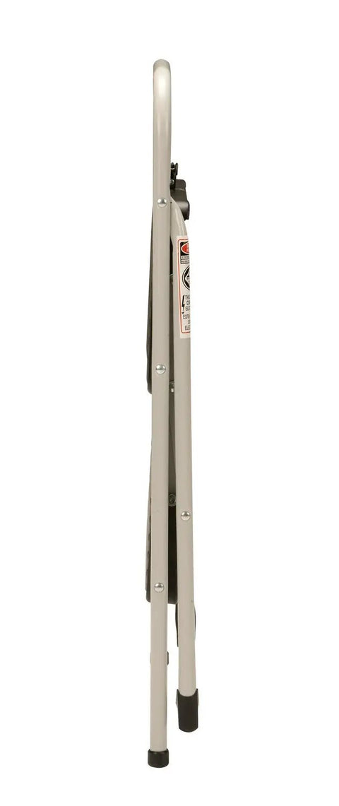 Side view of folded Two Step Folding Step Stool For Home Use Lightweight Gray Grab And Go Height Helper with non marring feet