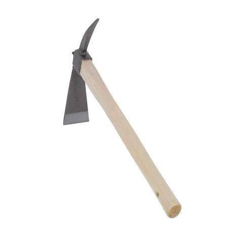 One-Handed Hoe Pick Mattock for Breaking Tough Soil, Lightweight 12.7 oz with Wood Handle and S45C Blade, side view