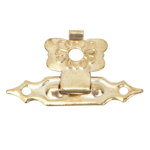 Close-up of a single hasp from Old School Vintage Floral Hasp And Toggle Clamp Kit 50 Piece Heavy Duty Yellow Iron Latches
