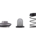 Premium Gy6 Oil Drain Plug Kit Featuring Durable Aluminum Screw With Rubber O-Ring Seal And Metal Filter Mesh For Leak-Free Scooter Maintenance And Smooth Engine Performance. 3-piece GY6 drain plug kit with aluminum screw, mesh filter, and spring