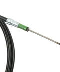Universal Boss Grade Parking Brake Cable Kit With Reinforced Abs Plastic Handbrake Assembly Built For Custom Whips And Heavy Duty Trucks showing cable end with green and silver fittings.