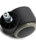 Silent Glide Office Chair Casters Twin Wheel Design 2 Inch Soft Rubber Rollers with a shiny metal stem for smooth rolling.