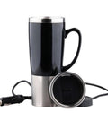 Top Shelf 50 Watt Stainless Steel Car Kettle And Portable Electric Water Heater For Drivers, black travel mug with heating element.