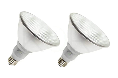LED PAR38 Flood Light Bulbs Pack of 2 No Brainer 18W 100W Equivalent, 1400 Lumens, Soft White 3000K, E26 Base, side by side view