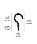 Super Sturdy Wall Hooks Transparent Adhesive Hangers With 90 Degree Rotatable Stainless Steel, 1 Inch black hook dimensions.