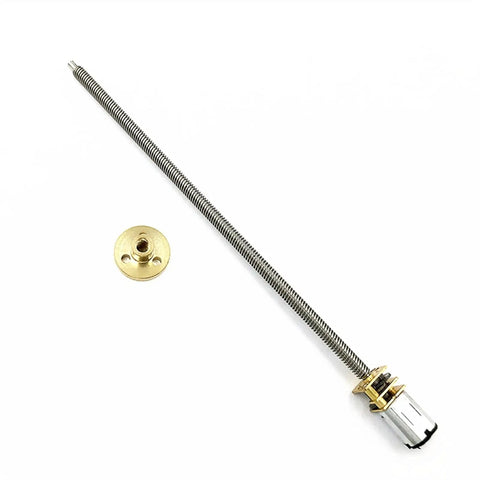 Built Different Six Volt Dc Geared Motor For Diy Lift Platforms And Conveyor Drives With Rock Solid N20 Quality Stainless Steel Frame And Fast T5 Threaded Flange Shaft Running Smooth At 120 Or 200 Rpm with threaded shaft and brass flange.