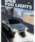 Car with 9005 9006 LED Bulbs Combo With 100000 Lumens Ultra Bright Daylight 6500K in foggy conditions, IP68 fog lights