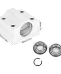 Premium Aluminum Alloy Linear Motion Ball Bearing Slide Block Kit With Two 10mm Flange Bearings showing slide block and bearings.