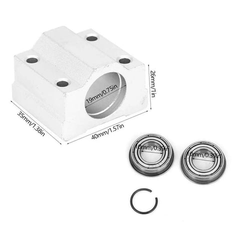 Premium Aluminum Alloy Linear Motion Ball Bearing Slide Block Kit With Two 10mm Flange Bearings showing slide block and bearings.