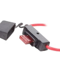 Heavy Duty In Line Fuse Holder Block With Snap Lock Cover, 48 Amp Circuit Protector, Plug And Play 32 Volt DC Wiring Harness close-up view.