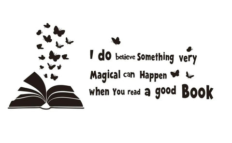 Reading Book Wall Decal Open Book With Butterflies And Inspiring Quote For Kids Study Room Bedroom Decor Black Vinyl Peel And Stick 60x28 Inches Perfect For Kids Room Nursery.