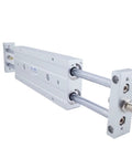 Heavy Duty Biaxial Double Piston Rod Pneumatic Air Actuator Slide Table Cylinder with dual rods and aluminum body.