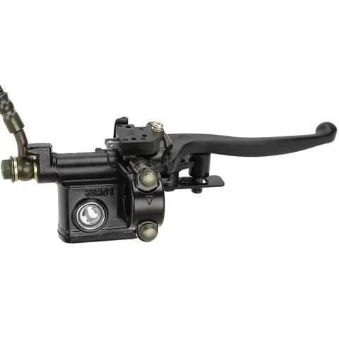 Left Hydraulic Brake Master Cylinder Caliper Assembly For 50cc To 125cc ATVs And Mini Bikes has black lever and brass fittings