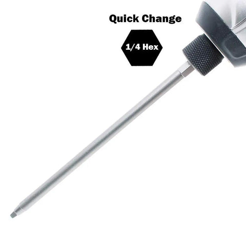 Close-up of the Three Pack Number Two Square Driver Bit Set With Three Lengths Two Inch Four Inch Six Inch for quick change.