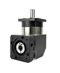 90 Degree Right Angle Planetary Gear Reducer Compatible With Nema 23 Stepper Motors Heavy Duty Aluminum Housing Featuring 50 To 1 Reduction Ratio And 22 Mm Input Shaft Runs Butter Smooth, showcasing the black and silver design.