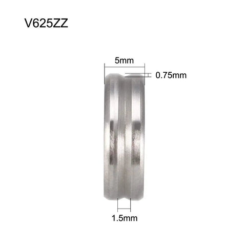 Heavy Duty Deep V Groove Guide Ball Bearings 5mm X 16mm X 5mm Double Metal Shielded Gcr15 Alloy Steel Precision Parts For Rock Solid Tracking And Dead Smooth Rolling Motion 10 Pack Set, side view with dimensions.