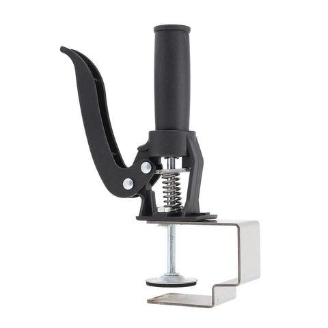 No Sweat Quick Release Drawer Installation Jig With Heavy Duty Press Clamp and Non Slip Grip Pads, showing clamp tool design and functionality.