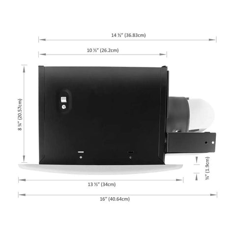 Side view dimensions of Ultra Quiet 140 CFM Bathroom Exhaust Fan With 1.0 Sone Operation 6 Inch Duct in stainless steel