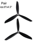 3 Vane Nylon RC Propellers 8 By 4.5 Inch With Adapter Rings For Quadcopters And Multi Rotor Aircraft Black 1 Pair Includes CW And CCW Props And Two Hole Adapters Durable And Ready To Fly