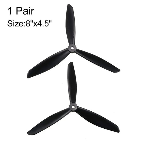 3 Vane Nylon RC Propellers 8 By 4.5 Inch With Adapter Rings For Quadcopters And Multi Rotor Aircraft Black 1 Pair Includes CW And CCW Props And Two Hole Adapters Durable And Ready To Fly