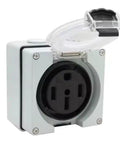 Hella Beefy 50 Amp NEMA 14 50R Outdoor Power Outlet Box Weatherproof Receptacle with clear lid for EV charger use.