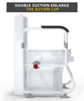 Ultimate Toilet Safety Rail with padded arms, side view showing double suction cup, installed on toilet with adjustable handrail.