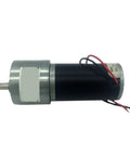 Serious High Torque DC Gear Mini Motors Designed For Heavy Duty Jobs Delivering Badass Performance At 12V Or 24V Voltage Running Super Sweet At 420Rpm With Permanent Magnet Core side view of a black mini gear motor with gray metal casing.